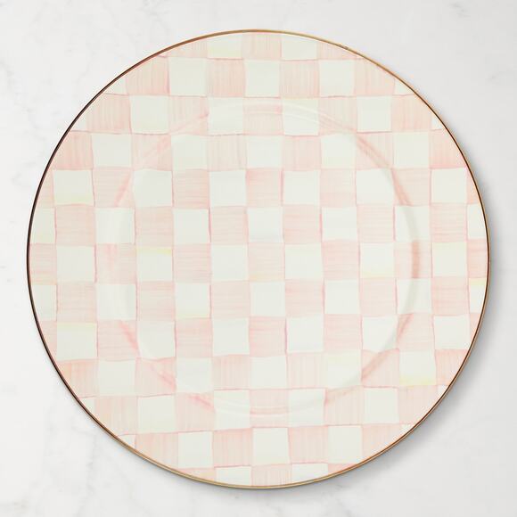 NEW! MacKenzie-Childs Rosy Check Enamel 16” Serving Platter Pink Hostess Decor
